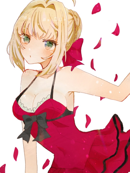 Nero Claudius in a red dress with rose petals