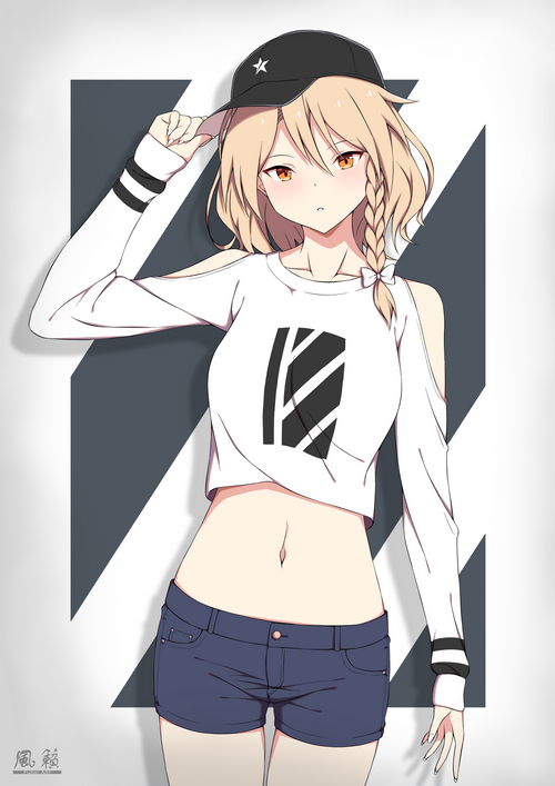 Furai with blonde hair wearing a crop top and shorts