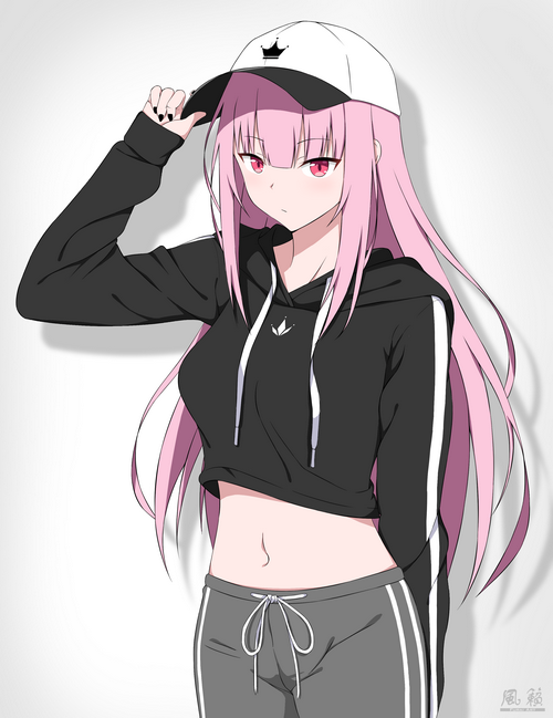 Mori Calliope wearing a hat and hoodie