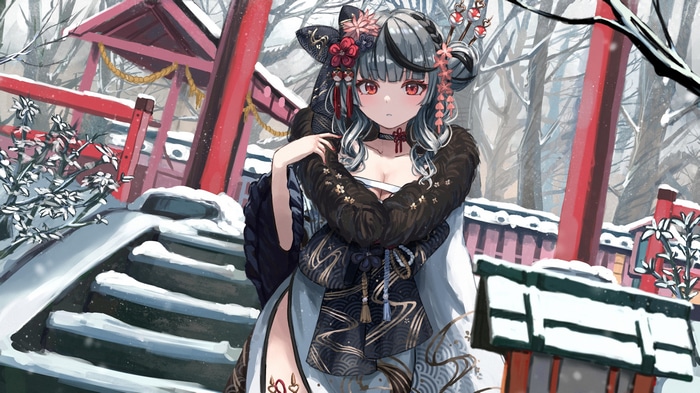 Sakamata Chloe in a snowy shrine