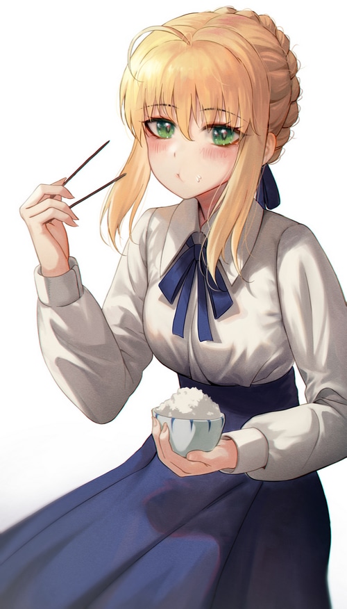 Saber eating rice with chopsticks