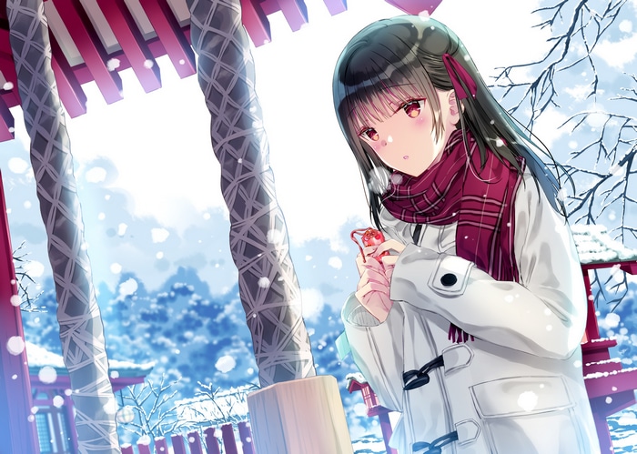 Kobayashi Chisato in a snowy shrine