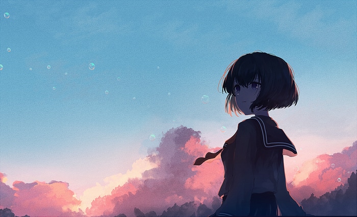Anime girl with short hair in a school uniform