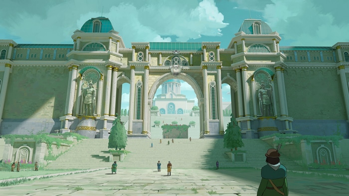 Grand Archway Leading to a White Palace