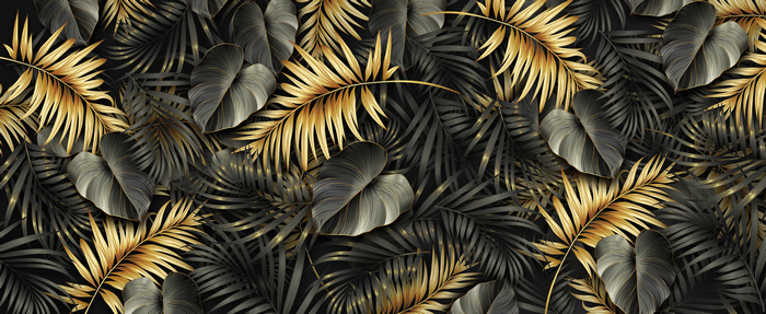 Gold and black tropical leaves pattern