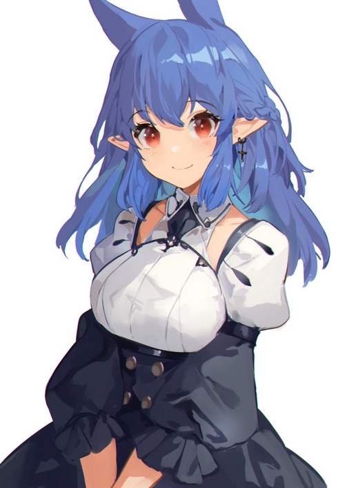 Anime girl with blue hair and red eyes