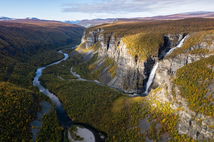 4K waterfall and river landscape in nature