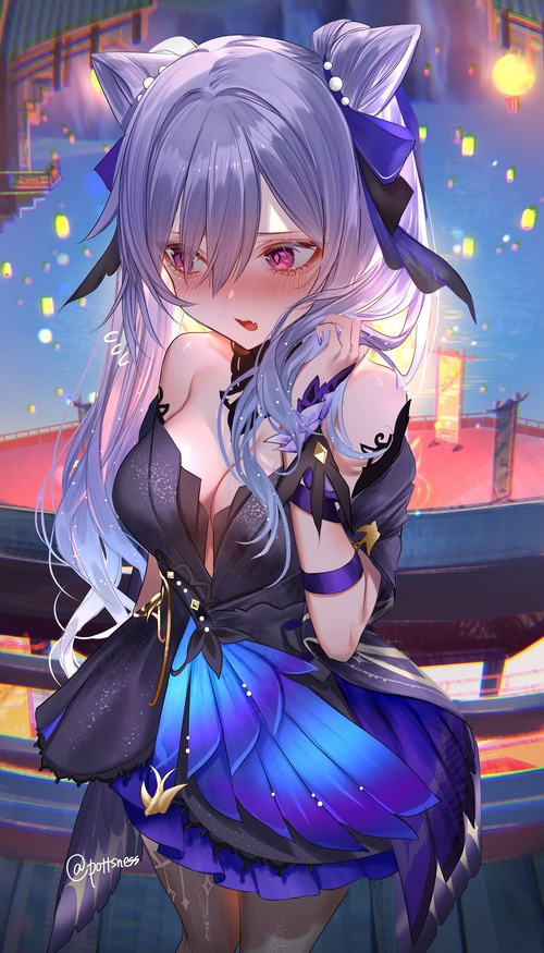 Keqing from Genshin Impact with purple hair and eyes
