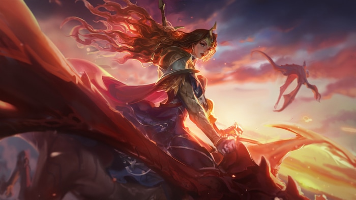 Fantasy girl riding a dragon in the sky