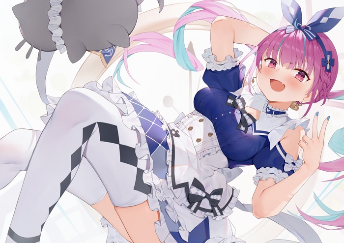 Minato Aqua in Maid Outfit with Pink Hair