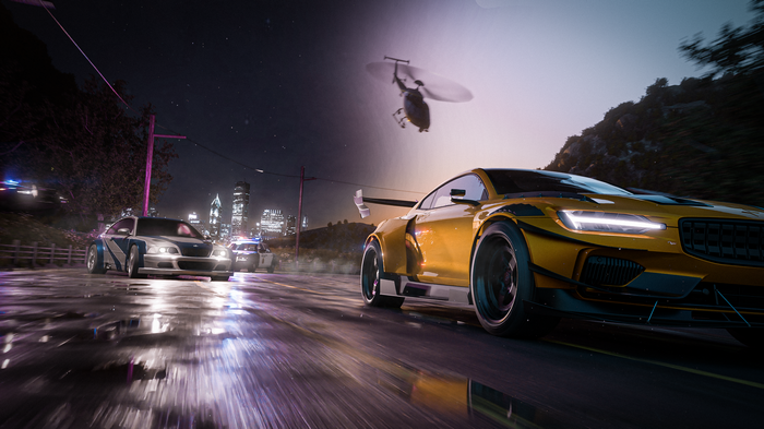 Need for Speed: Most Wanted car chase with helicopter