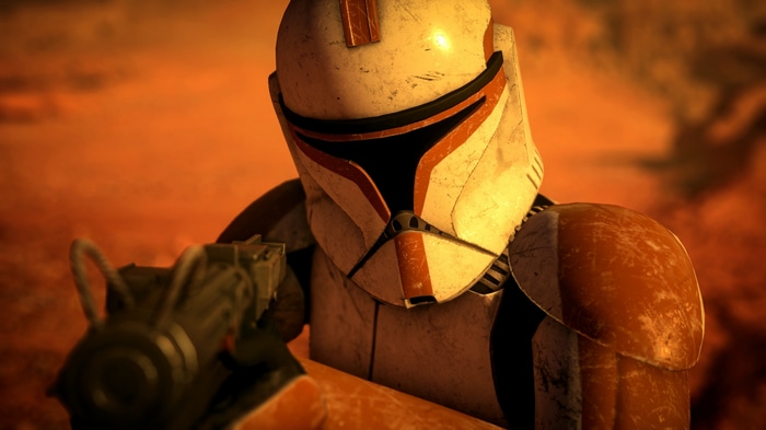 4K Star Wars Clone Trooper holding a weapon