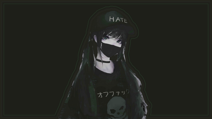 Anime girl with "HATE" cap and skull shirt