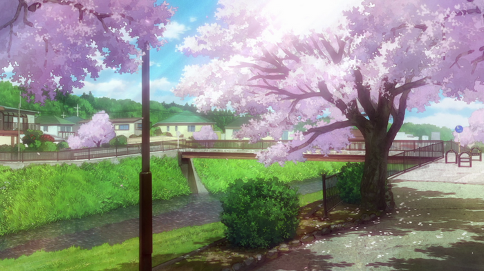 Cherry blossoms in New Game! anime screenshot