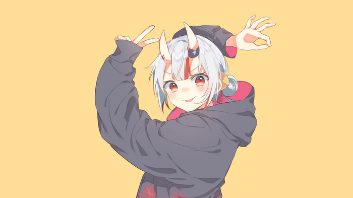 4K Oni girl with white hair and horns