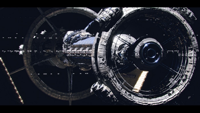 A large, complex spaceship in orbit