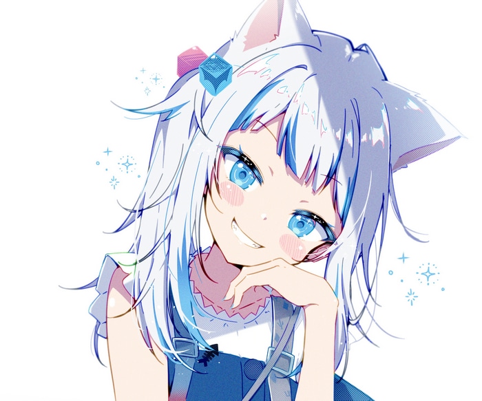 Gawr Gura with cat ears smiling