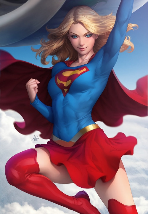 Supergirl in flight, by Artgerm