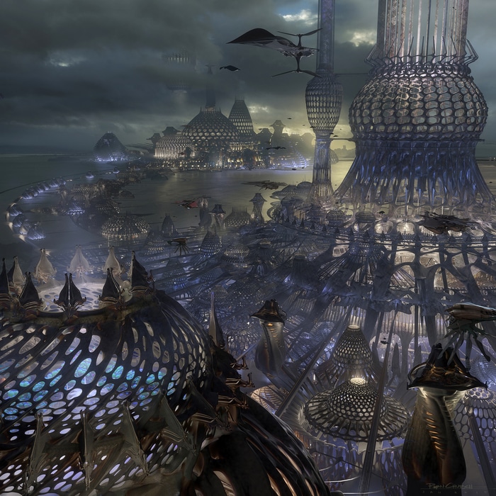 Futuristic science fiction city artwork