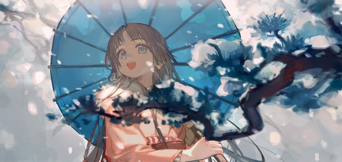 Artwork of a girl with an umbrella by Ciloranko