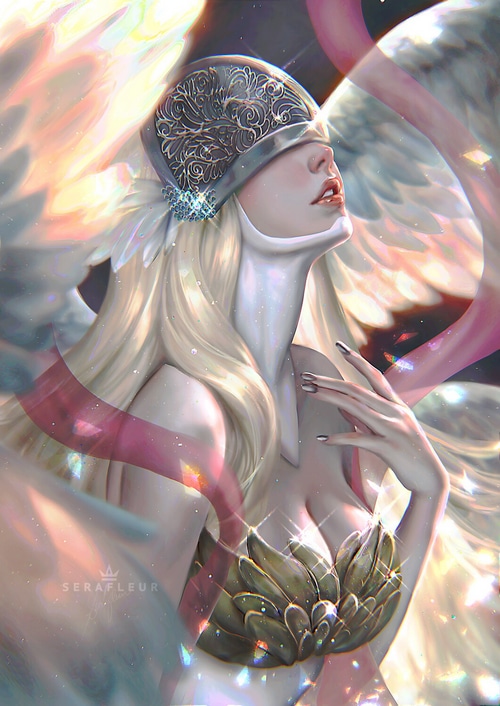 Serafleur Angewomon with blonde hair and angel wings