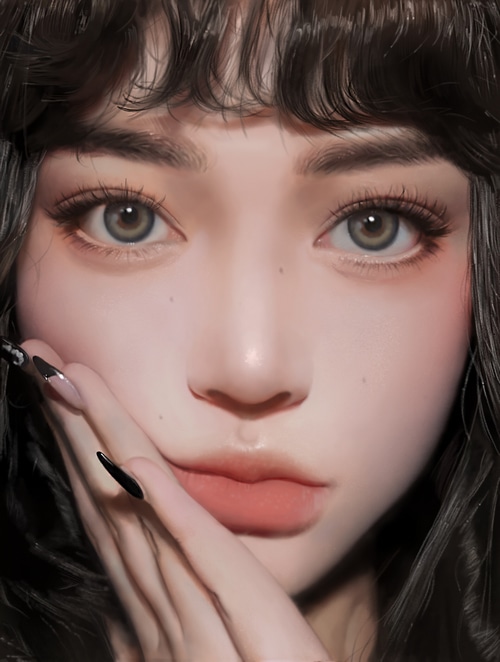 Digital art of a woman with black nails by J. Won Han