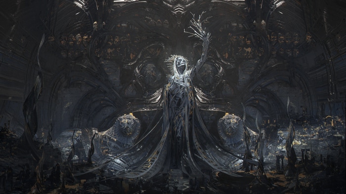Dystopian Concept Art of a Skeletal Figure