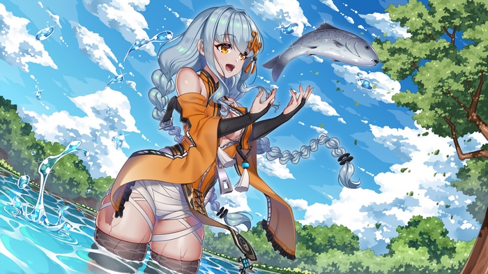 4K Anime Girl Fishing in a River