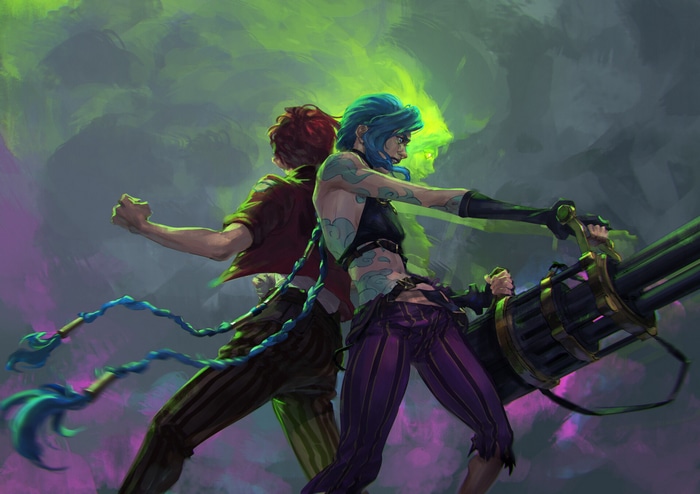 Jinx and Vi from Arcane with Minigun