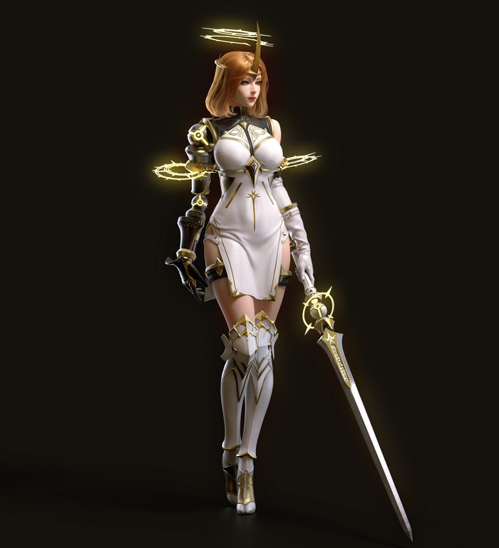 4K White Armor Warrior Woman with Sword