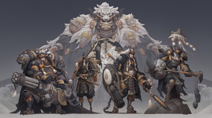 Samurai warriors with a giant tiger spirit