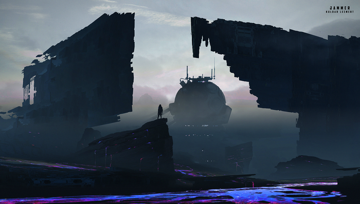 Kuldar Leement's Sci-Fi Landscape with Figure and Orb