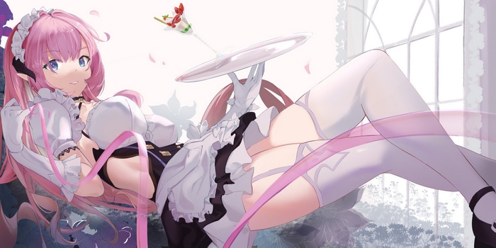 Elysia from Honkai Impact serving a drink