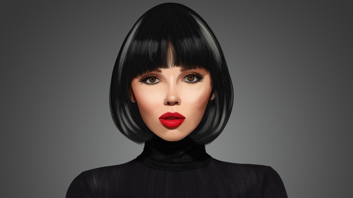 Digital painting of a woman with black bob haircut