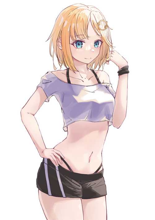 Watson Amelia in crop top and shorts