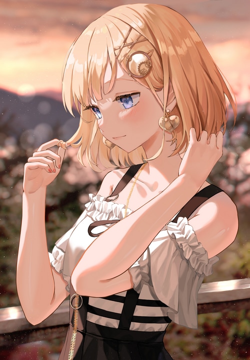 Watson Amelia playing with her hair at sunset