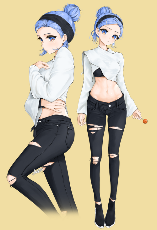 Anime girl with blue hair by Chaesu