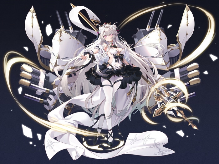 Anime girl with white hair and mechanical arms