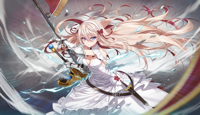 4K Anime Girl in White Dress Holding a Polearm