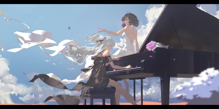 4K Bronya Zaychik playing piano with another girl