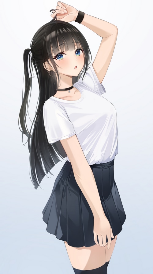 Anime girl with black hair and blue eyes