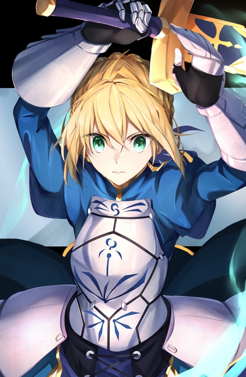 Artoria Pendragon from Fate/Grand Order holding a sword