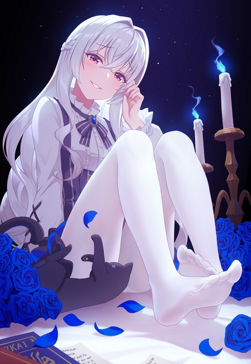 Honkai Impact 3rd: Kiana Kaslana with Black Cat and Blue Roses