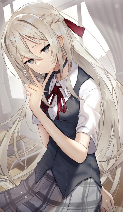 Anime girl in school uniform with long blonde hair