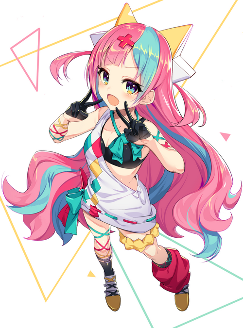 Anime girl with pink and blue hair posing