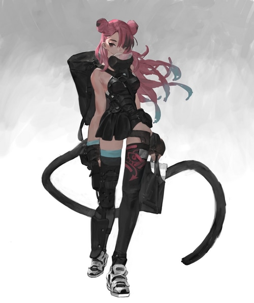 Woman with pink hair and black outfit