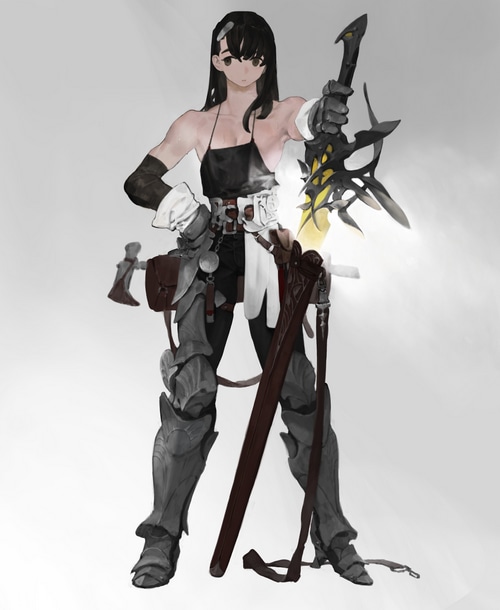 Warrior woman with a large sword and armor