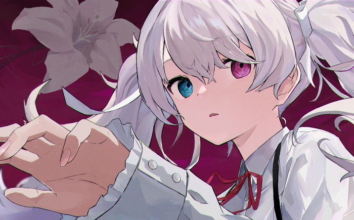 Anime girl with heterochromia and white hair