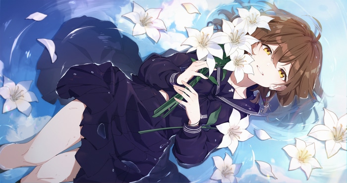 4K Anime Girl with White Lilies in Water