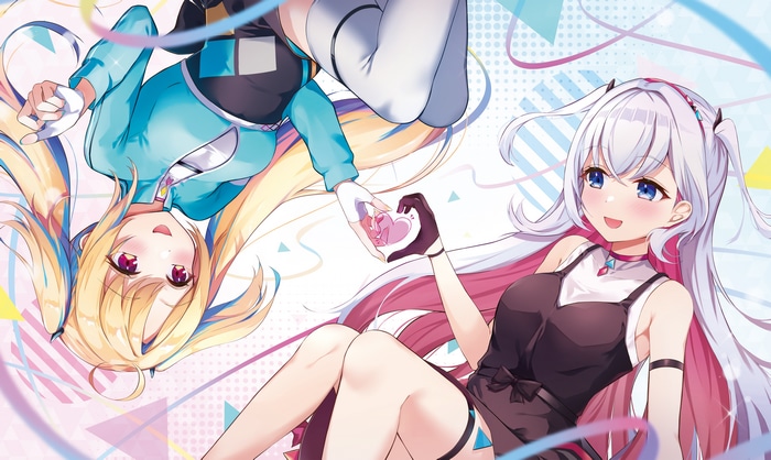 Virtual YouTubers blonde and silver hair making heart shape